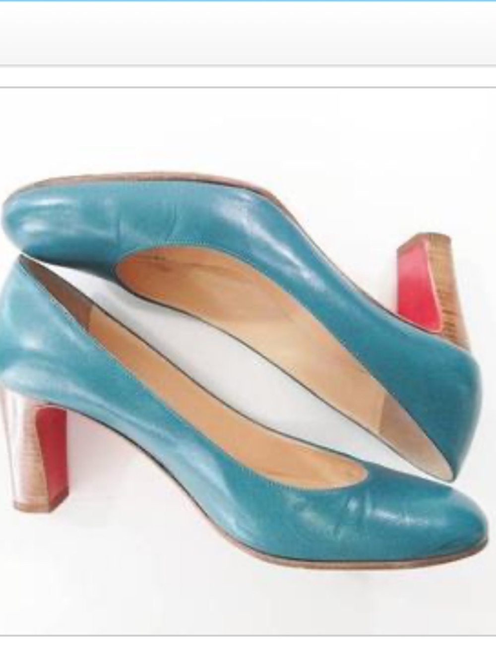❤️♥️ Christian Louboutin Teal Round-Toe Leather Pumps - Block Heel - Size 5.5